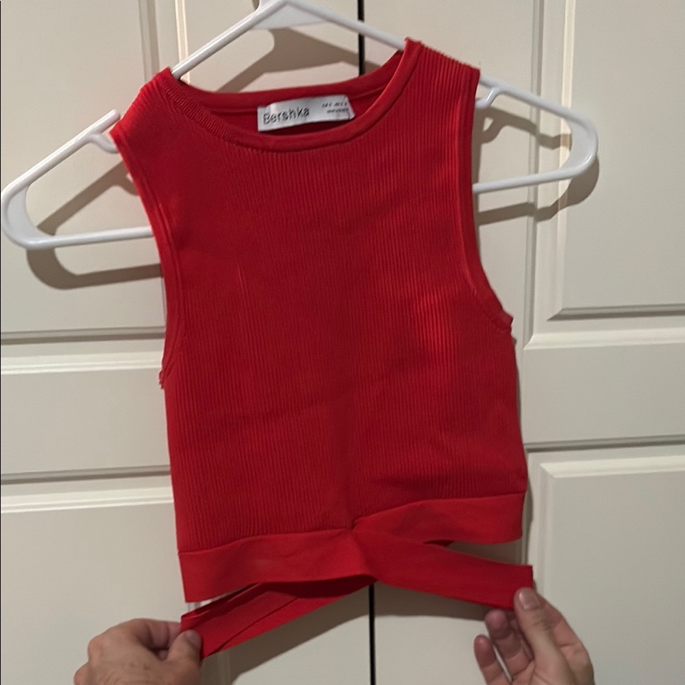 Bershka Bold Red Ribbed Tank